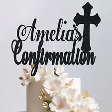 Personalised Confirmation Glitter Cake Topper Name With Cross Party Decor