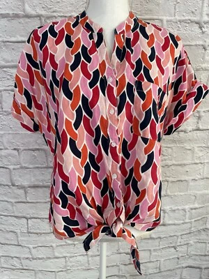 Camisa Charter Club M de Lino de Lujo Multicolor Botón Frontal Corbata Cintura Foto 1 de 4