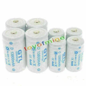 4xD Rechargeable Battery Ni-MH 1.2v+4xC Rechargeable 1.2V Ni-MH Battery Cell - Picture 1 of 3