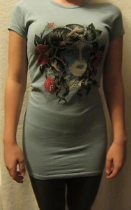 ED HARDY by Christian Audigier CR2211 Beauty Light Blue T Shirt Tunic SMALL NWT - Picture 1 of 5