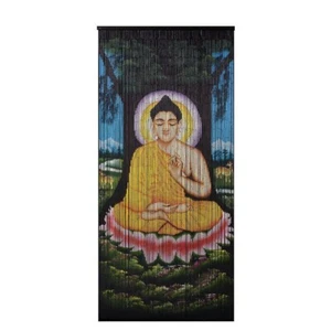 Bamboo Beaded Curtain Hand Painted- Buddha Lotus Teaching Mudra - Picture 1 of 2