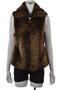 C Wonder Womens Vest Size M  Brown Faux Fur Sleeveless Full Zip Jacket - Picture 1 of 5