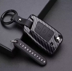 Car Key Cover Case Carbon Fiber Shell For VW Golf Tiguan Polo Skoda Octavia Kodi - Picture 1 of 13