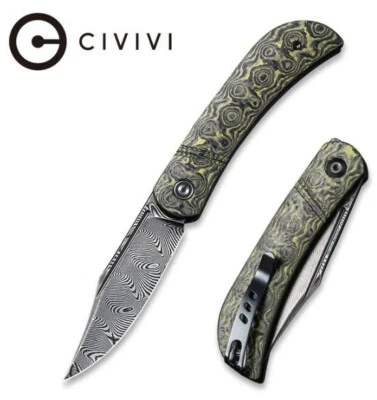 CIVIVI Damascus Knife Appalachian Drifter Slip Joint Rose G10 Carbon C2015DS-3 - Image 1 of 4