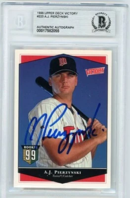 A.J. PIERZYNSKI SIGNED AUTOGRAPH ROOKIE 1999 VICTORY #223 CARD TWINS BECKETT BAS - Image 1 of 2