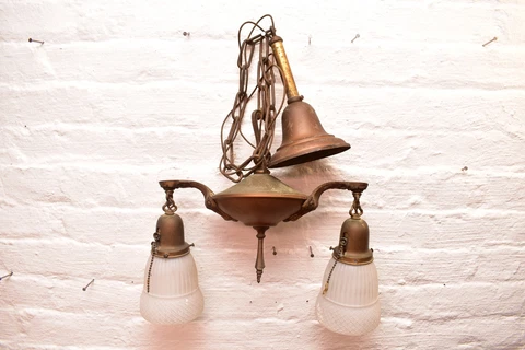 ART DECO Ceiling Light Fixture hanging Nouveau chandelier W Glass shades ATQ VTG Cover