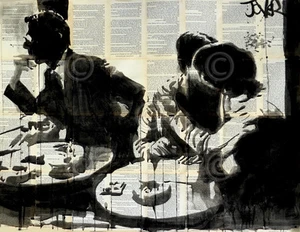 ROMANTIC ART PRINT Brasserie by Loui Jover Couple Kiss Romance Cafe Poster 14x11 - Picture 1 of 1