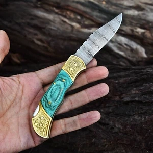Damascus CAMPING TACTICAL FOLDING Blade POCKET Knife Hunting Camping-Back Lock - Picture 1 of 5