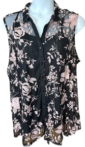 NWT Avenue Camisole & Sheer Overshirt Black Pink Embroidery Size 26/28 (G3) - Picture 1 of 15