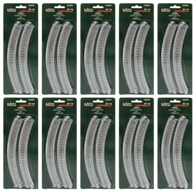Kato 20-110 N Scale R282-45° 282mm Radius 45º Curve Track  4 Rails 10pcs set New - Image 1 of 2
