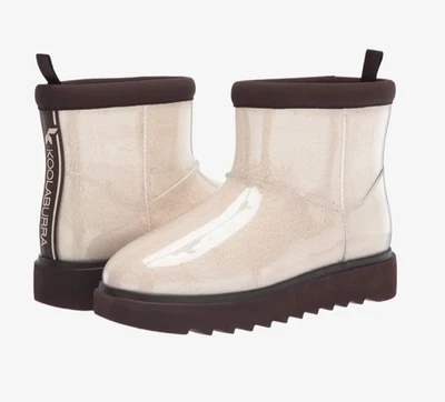 全新 Koolaburra By UGG 尺码 6 透明剪羊毛迷你靴 棕色装饰 — 第 1/4 张图片