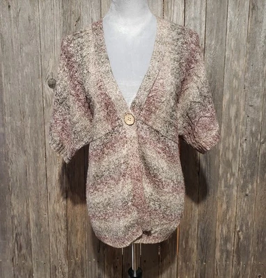 Cárdigan Suéter Dressbarn M Para Mujer Manga Corta 1 Botón Beige Borgoña Cable Foto 1 de 4