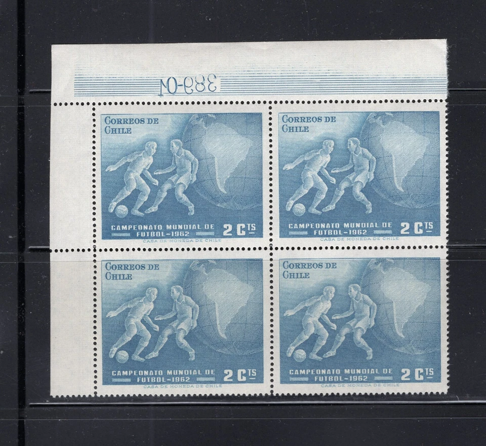 CHILE 1962 Fútbol Fútbol Fútbol Mundial 2c Azul MNH Placa Número 389-01 Foto 1 de 1