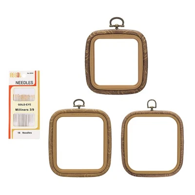 3Sizes Embroidery Hoops Set,3Pcs Square Frame Cross Stitch Hoop Ring with Needle - Image 1 of 4