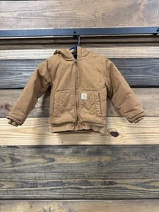 Carhartt OJ8545B Brown Quilt Lined Hooded Canvas Jacket Child Sz XS (6) - Picture 1 of 12