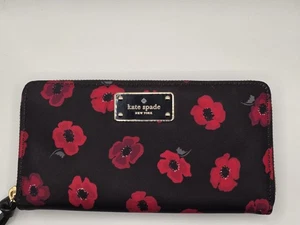 Kate Spade Large Wallet Wilson Road Poppy Neda Wallet Black Floral WLRU5007 - Picture 1 of 3