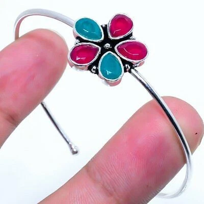 Kashmir Ruby,Emerald(Simulated)  Gemstone X-Mas Gift Cuff Bracelet Adj. C826 - Image 1 of 2