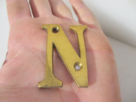 Vintage Brass Shop Letter "N" Sign Old Plaque Name Initial 2"H Cover