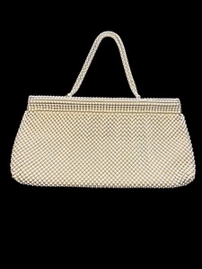 Vtg. Whiting and Davis Alumesh Metal Bead Enamel White Purse Handbag - Picture 1 of 7