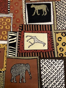 Michael Miller African Patchwork wild animal cotton fabric 2-2/3 yds. 44" browns - Picture 1 of 5