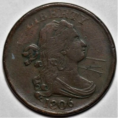 1806 Draped Bust Half Cent - Graffiti - Rotated Die - US 1/2c Copper Coin - Image 1 of 4