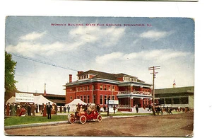 Postal de colección SPRINGFIELD IL STATE FAIR GROUNDS Edificio de mujeres 1919 autos - Imagen 1 de 1