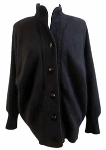 Exclusively MISOOK M Cocoon Sweater Cardigan Black Fuzzy Angora Funnel Neck Warm - Picture 1 of 8