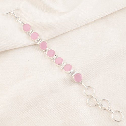 VALENTINO Bellissimo Bracciale Gioielli Argento Sterling 925 Pietra Preziosa Calcedonio Rosa 9"