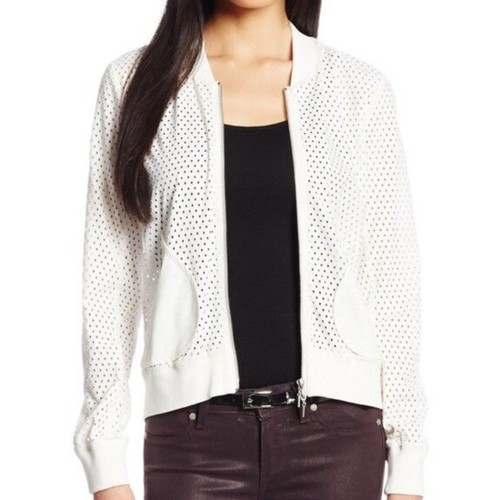 OFF WHITE Giacca bomber Rebecca Taylor taglio laser bianco sporco twill taglia 4