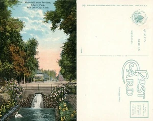SALT LAKE CITY UTAH LIBERTY PARK WATERFALL ANTIQUE POSTCARD - Picture 1 of 1