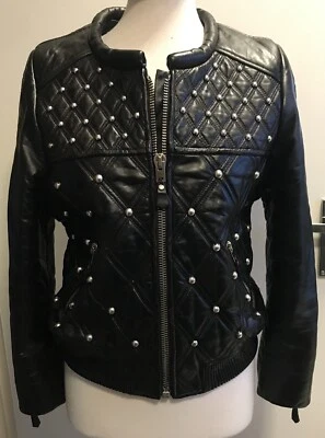 Isabel Marant Black Lamsbskin Leather Studded Jacket UK 8 (Fr 36) - Image 1 of 4