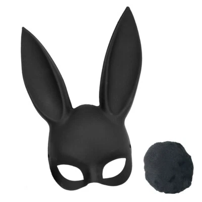 Adult Deluxe Sexy Black Bunny Half Mask with Black Tail Set - Image 1 of 4