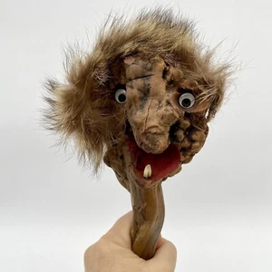 Vintage Burl Wood Folk Art Two Face Oddity Halloween Fur Haunted Strange OOAK - Picture 1 of 15