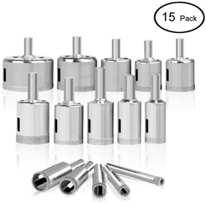 15 Stck. Diamantbohrer Bit Lochsäge Werkzeug Set für Glaskeramik Porzellan 1/4 Zoll-2 Zoll - Bild 1 von 8