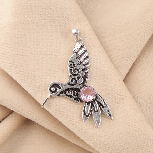 VETEMENTS Ciondolo ossidazione gioielli argento sterling 925 pietra preziosa morganite 1 8" idea regalo