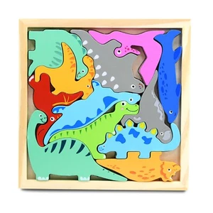 Dinosaur Multicolor Puzzle Wooden Toy Set - Picture 1 of 6