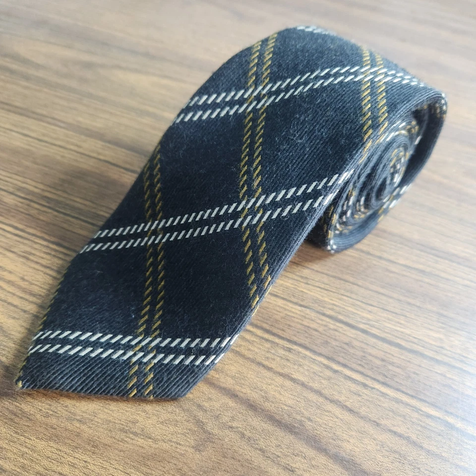 J.Z. Corbata de cuello Richards Gallery negra a cuadros mezcla de lana de seda 62" x 3,5" para hombre Foto 1 de 4