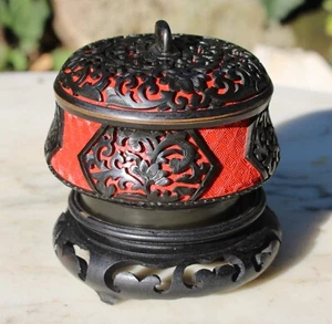 Vintage 20th Century Chinese Carved Cinnabar Lacquer Black & Red Bowl Republic - Picture 1 of 20