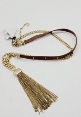 Colar White House Black Market WHBM tom dourado cristal borla couro 37 pol - Imagem 1 de 4