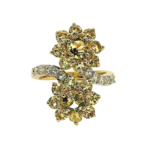 Sunfire Beryl & White Zircon Bypass Ring Size 6 Vermeil YG Over Sterling Silver - Picture 1 of 7