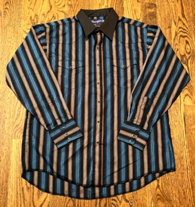 Vintage Wrangler Pearl Snap Shirt Cowboy Cut 17 1/2 x 35 Western Brushpopper - Picture 1 of 3