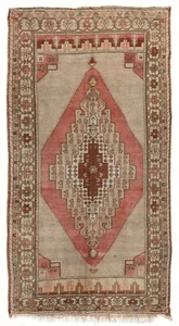4.5x8.6 Ft Handmade 1950s Turkish Village Rug with Geometric Medallion, All Wool - Picture 1 of 4