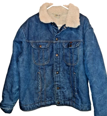 Jaqueta jeans vintage Key Imperial masculina 42/44 Sherpa branca forrada azul denim - Imagem 1 de 4