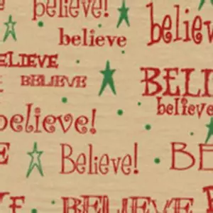 BELIEVE Tissue Paper on Kraft/Tan background # 412 -- 10 Sheets -- Christmas - Picture 1 of 2
