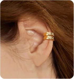 Ear Cuff Earrings for Women Non Piercing 14K Gold Plated Huggie Hoop, Clip on El - Picture 1 of 7