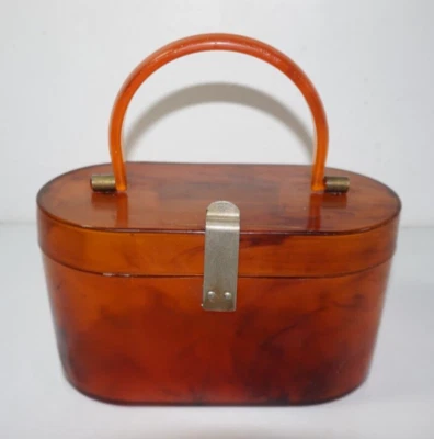 VTG 1950s Lucite Transparent Amber Box Purse Tortoise Shell 7.5x4x4 - Image 1 of 4