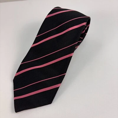 Corbata Turnbull & Asser Hecha a Mano en Inglaterra NEGRA CON RAYAS ROSAS Seda Para Hombre Foto 1 de 4