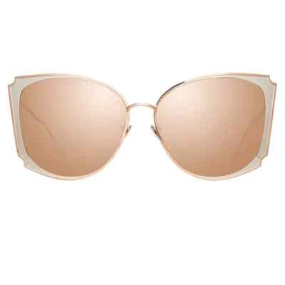 Linda Farrow LFL 762/2 Gold Cat Eye Mirrored Sunglasses Metal Frame 65-15-140 - Image 1 of 4