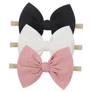 Baby Girls Nylon Headbands Newborn Bows Handmade Hair Bows 2-black white pink - Picture 1 of 5