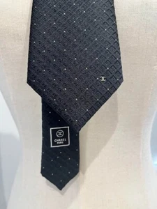 CHANEL Paris Black Silk Tie with Logo Brand New with Tags Luxury Fashion 8286AK - Picture 1 of 7